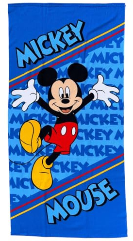 CARTOON Strandtuch für Kinder, Micky Maus, 70 x 140 cm, Mikrofaser-Handtuch 100 % Polyester, schnell trocknend, Strandtuch, Schwimmbad, Disney-Blau, Geschenkidee Mickey Mouse