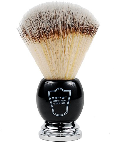 Parker Safety Razor Deluxe Synthetic Silvertip Rasierpinsel, Black & Chrome Griff, 22 mm Knoten, Tierfreie