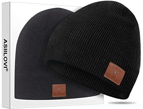 ASIILOVI Cappello Bluetooth Regali Natale, Berretto Bluetooth con doppio strato di fodera in lana, adatto a uomini, donne e adolescenti, 20 ore di riproduzione, confezione regalo per Natale 001-nero