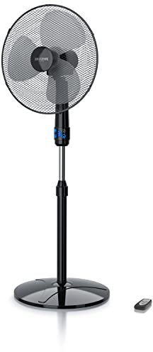 Brandson – Ventilatore a piantana touch con telecomando – Timer di spegniemento – 50 W – Silenzioso – Regolabile in altezza – Oscillante e inclinabile – 3 velocità – Alto fino a 125 cm – Nero