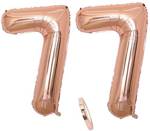 Folienballon Zahl Deko Rose Gold 77 für Frau Frauen, XXL 100cm Riesen Nummer Aufblasbar Helium Ballon Figuren Zahlen Luftballons Geschenk für 77. Jahre Geburtstag Hochzeit Jubiläum Party Dekoration