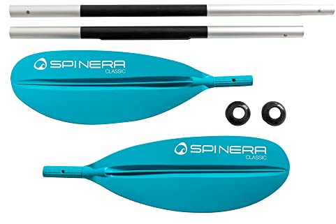 SPINERA Kajak Paddel Classic 240cm – 4-teilig, Aluminium Schaft, PP+40% FG Schlagblatt, zerlegbar & leicht – für Einsteiger & Forgeschrittene, Farbe Teal – Robustes Kayak Paddle