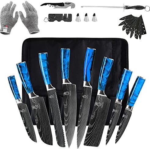 FULLHI Messer Set, 14pcs japanisches Messer Set, Mehrfarbige Premium deutsche Edelstahl Küchenmesser Set