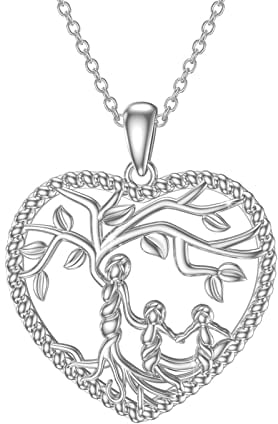 Damen Baum des Lebens Halskette 925 Sterling Silber Mutter und 2 Kinder Kette Lebensbaum Herz Anhänger Mama Tochter Schmuck Geschenke für Mädchen