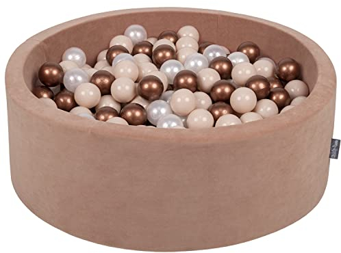 KiddyMoon Rund Bällebad Velvet Bällepool 90X30cm/200 Bälle ∅ 7Cm Ballgruben Für Babys Spielbad Kleinkinder, Hergestellt In Der EU, Wüstenrosa: Pastellbeige/Kupferrot/Perle