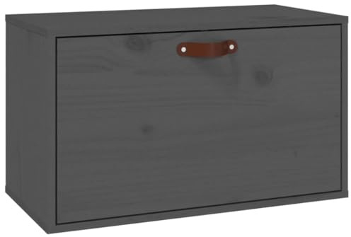 vidaXL Solid Wood Pine Wall Cabinet Home Living Room Furniture Wooden Floating Shelf Wall Unit Hanging Storage Cabinet Floating TV Unit Grey