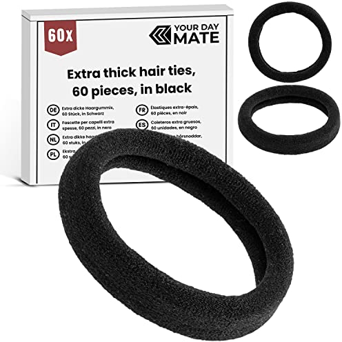 Dicke Haargummis, 60 Stück, in Schwarz, Haarbänder extra breit und elastisch, Haarband für jeden Haartyp, Zopfgummi Pferdeschwanz, stylische Unisex Haare Gummibänder für Mädchen, Frauen, Männer