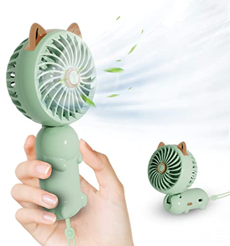 LIEWET Handheld Fan,Cat Fan,Cute Portable Fan Rechargeable,Mini Folding Fan,Three Wind Speeds,100° Adjustable,Small Makeup Fan for Girls Women Green