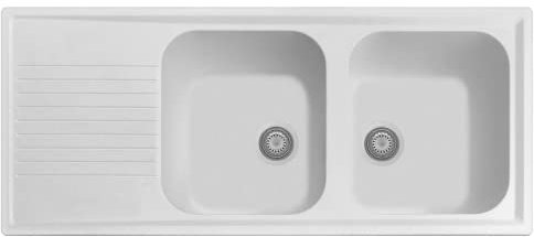 Fregadero compuesto Plados PL1162 dos bañeras más gotero + tabla de cortar madera (blanco polar)