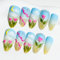 Sun&Beam Nails Handmade Press-on Medium Long Almond Colorful Blue Green Flower Pearl Hand-Painted Design Fashion False Nail Tips 10 Pcs Set (#066 S)