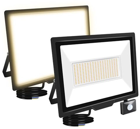 RIGIDON 2x 200W 20000 LM Projecteur d'extérieur Led Avec Detecteur de Mouvement, 3000K Blanche Chaud, IP66 étanche Éclairage de Extérieur, Projecteur led de Patio Garage Terrasse Jardin