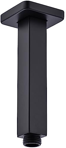 BSTIIU Black Shower Arm with Flange, Ceiling Mount Shower Head Extension Arm, Stainless Steel Square Shower Arm, 6 Inch