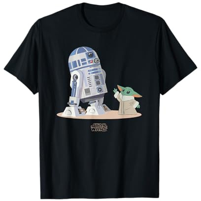 Star Wars R2D2 und Grogu T-Shirt, Herren, Damen, Unisex Kinder, Schwarz, S, Kurzarm, T-Shirt