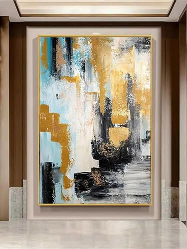 HOLEILUCK Peinture à l'huile moderne feuille d'or peintures sur toile abstraites lumière de luxe maison mur photos pour la décoration de la maison art mural 90x140 cm/35x55 pouces avec-cadre doré