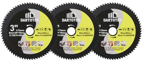HSS Lama per sega circolare 3inch - DARTOTEK 3pcs 72T 10mm Dischi da taglio per fori per Legno, rame, alluminio, plastica e metallo morbido