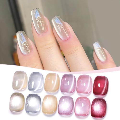 BORN PRETTY Magnetic Gel Nail Polish Jelly Translucent Polish Glitter Shimmer Pearl Auroras U V Gel 6 Colours Pink Nude Nail Lamp Varnish Manicure Kit for Women Gift Set