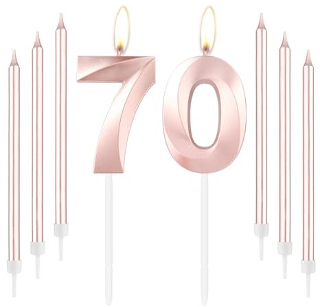 mciskin Rose Gold 70 Birthday Candles-Number 70 Candle for Cake with Long Thin Candles Set, Rose Gold Cake Topper for Women 70th Birthday Decorations Supplies,70th Wedding Anniversary Decorations