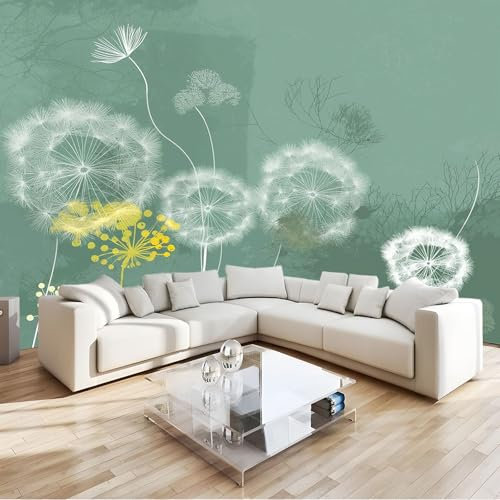 Vert Papier Peint Intissé 3D Fleur De Pissenlit Panoramique Fresque Murale, Pour Salon & Chambre Fond Tv Décoration - (Facile À Poser) 200 X 140 Cm