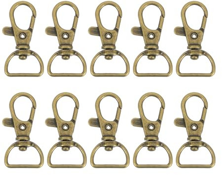 QUARKZMAN 10 Piezas de Mosquetones Giratorios, 0.63 Pulgadas Anillo D Gancho de Langosta Garra de Metal Puerta de Empuje Gancho de Resorte para Hacer Bolsos, Bronce