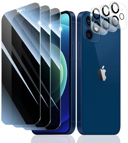 Fynorao 3+3 Stück Sichtschutz Panzer Schutz Glas für iPhone 12 Mini, Anti-Spähen Gehärtetes Glas Schutzfolie und Kameraschutz, Panzerglas Displayschutzfolie, 9H Härte, Anti- Kratzer
