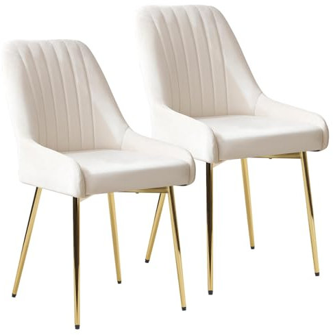 SEPNINE Chaises de Salle à Manger Lot de 2, Chaise en Velours pour Salle à Manger Scandinave, Chaise de Cuisine avec Coussin Rembourré épais, Chaise de Salon avec Pieds en Métal Doré