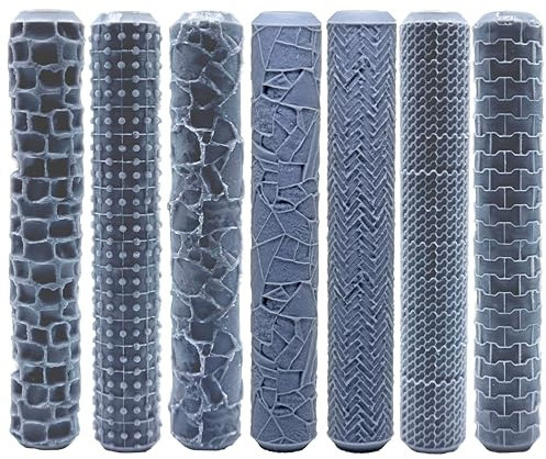 Lot de 7 rouleaux texturés professionnels pour sols et sols en argile polymère - Design détaillé pour modélisme et céramique DIY REDPALACE Crafts, outils créatifs pour fonds et reliefs