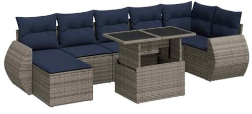 vidaXL 8 Piece Garden Sofa Set with Cushions Grey Poly Rattan Acacia, outdoor sofa set, garden lounge set