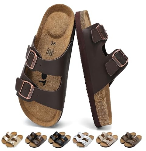 chetoria Cuero Sandalias y Mules Mujer con Hebillas Ajustables Marrón 40EU