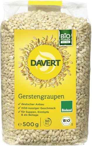 Davert Gerstengraupen 500g – Der perfekte Energiespender dank reichhaltiger natürlicher Ballaststoffe – Mild-nussig im Geschmack – Bioland zertifiziert und 100% vegan (1 x 500g)