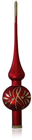 Lauschaer Glas Christbaumschmuck Spitze rot matt mit Ranken d 6cm Christbaumschmuck Weihnachtsbaumschmuck mundgeblasen, handdekoriert