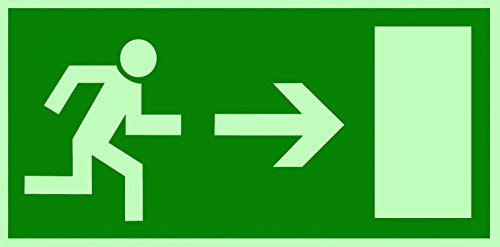 Schild Notausgang Pfeil rechts langnachleuchtend 297x148mm PVC selbstklebend gemäß BGV 8A (Fluchtwegschild Notausgang Rettungszeichen Rettungsweg Rettungsschild)