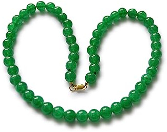 Jade Halskette Damen – Echte grüne Jadeperlen rund 8 mm – 43 cm Kette mit Karabinerverschluss aus 925 Sterling Silber – Edelstein Schmuck Naturstein Geschenk