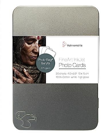 Hahnemühle Inkjet Fotokarten, Mini Foto-Postkarten, PhotoRag® Baryta, hochglänzend, weiß, 30 Blatt, 10x15cm