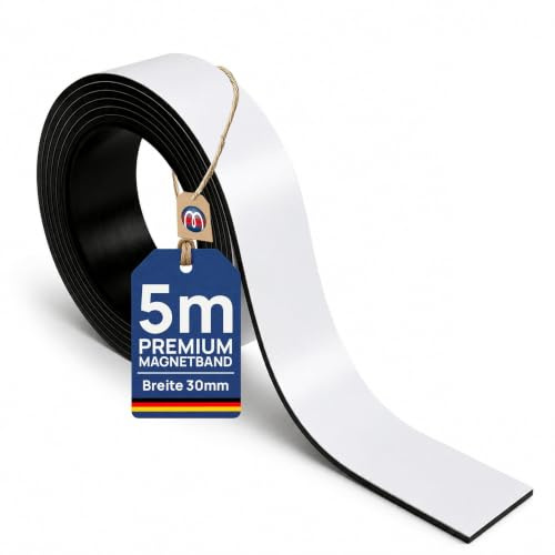 Magnetband Kennzeichnungsband farbig, Breite 30mm - 5m Rolle - Magnetstreifen - Zum Beschriften und Markieren, von Lager, Werkstatt, für Whiteboards, Flipcharts, Präsentationen, Farbe:weiss