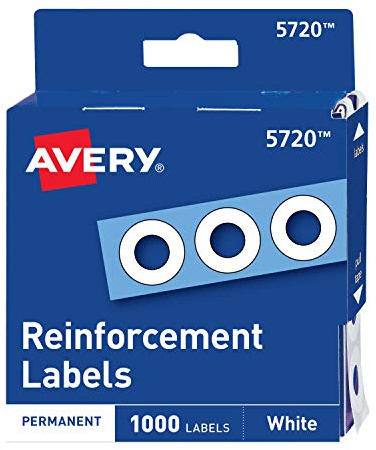 Avery Self-Adhesive Polyvinyl Standard Diameter Hole Reinforcements, White, 1,000 per Pack (5720)