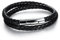 JewelryWe Lederarmband Herren Edelstahl Wickelarmband: Leder Geflochten Kordelkette Armband zum zweimal Umwickeln Armreif mit Edelstahl Verschluss Schwarz Silber