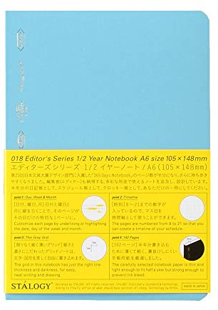 Nitoms STALOGY S4117 Notebook, 1/2 Ear Notebook, A6, Grid, Blue