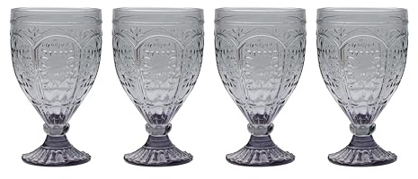 Fitz & Floyd 83-012 Trestle Glassware Ornate Goblets, Glass, Smoke