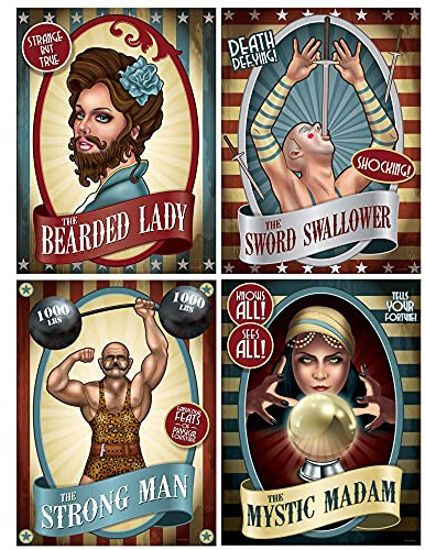 4 Stück sortierte Vintage Zirkus Poster Ausschnitte – Party Wanddekoration