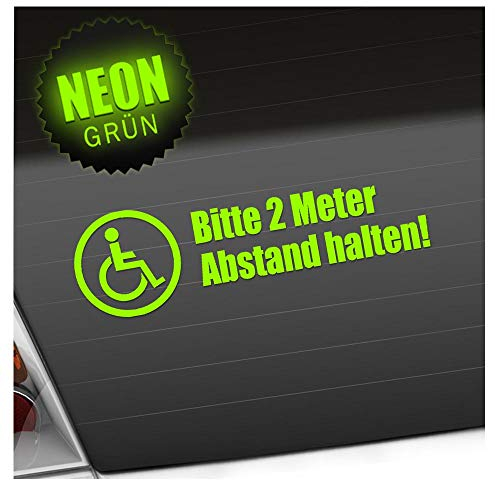 Kiwistar - Autoaufkleber - Rollstuhl - 2m Abstand halten Heckscheibe Auto Aufkleber wetterfest für Kfz LKW Mofa Truck - Sticker außen selbstklebend Tuning Zubehör für Fenster Fahrzeug Scheibe