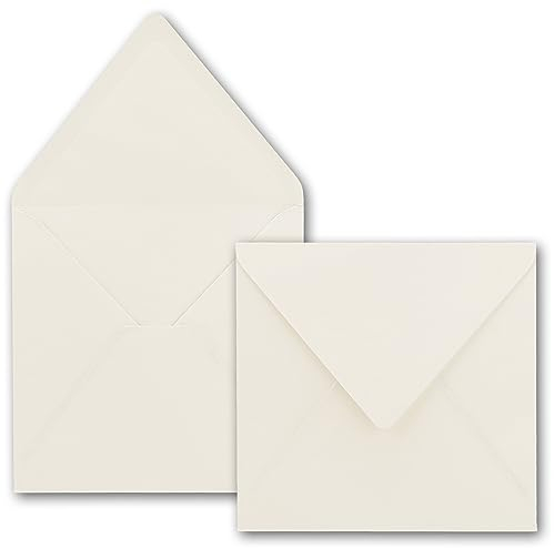 50 quadratische Briefumschläge Farbe: Creme - 15,5 x 15,5 cm (155 x 155 mm) - Nassklebung mit gerader Klappe - 120 Gramm/m²- Marke: NEUSER PAPIER