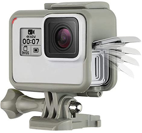 SOONSUN Custodia per montaggio su telaio per GoPro Hero 5 6 7 Nero Bianco Argento Hero 2018 Custodia protettiva con fibbia e vite, tutte le slot completamente accessibili - Grigio