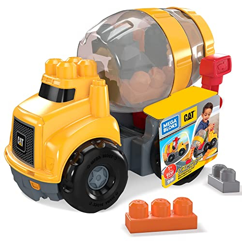MEGA Bloks GFG11 - CAT Betonmischer mit rotierender Trommel, Bausteine für kleine Hände, Spielzeug Bauset für Kinder von 1 bis 5 Jahren (9 Teile)
