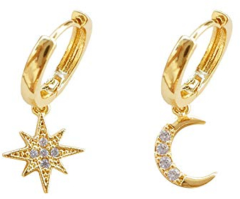 Piccoli orecchini a cerchio con zirconia cubica, a forma di luna e stella, per donne e ragazze, in argento Sterling, a forma di fiocco di neve, a forma di mezzaluna, con mini clip per cartilagine