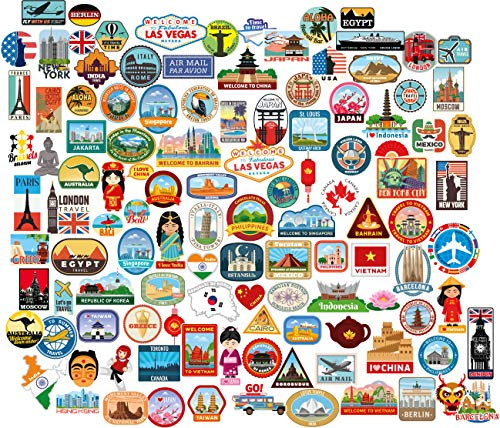 115x Gepäckaufkleber Kofferaufnäher Vintage Reise Etiketten Retro Vintage-Stil Vinyl Aufkleber