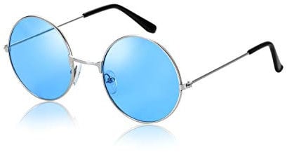 Komonee Lennon Style Aqua Blue Flat Lens Round Retro Classic Sunglasses Vintage Hippy Tea Shades Unisex Steampunk UV400 Protection