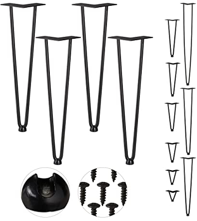 Relaxdays Hairpin Legs, 4er Set, 2 Streben, Metall, Haarnadel Tischbein für Hocker, Tisch & Schrank, 45 cm hoch, schwarz