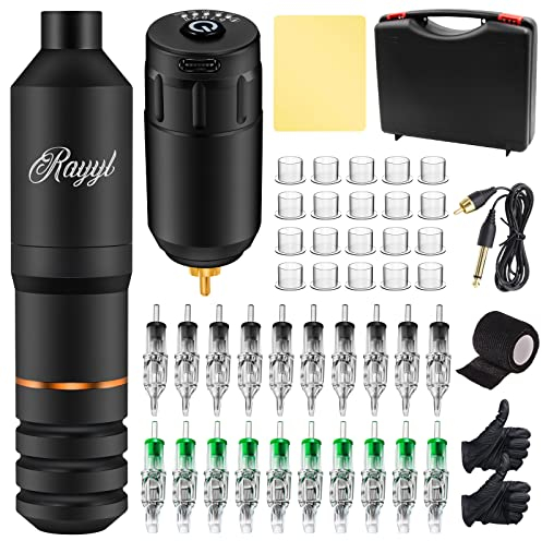 Rayyl Wireless Machine Set Rotary Pen Machine with 1200 mAh Battery 20 Pieces Needle 20pcs Ink Cups for Beginners and Artists