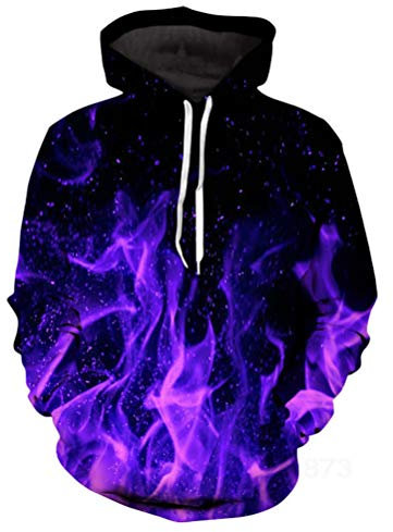 Himlaya Unisex Felpe con Cappuccio Divertente Stampato di Fiamma 3D Uomo Donna Maniche Lunghe Hoodies Pullover Casual Streetwear con Tasca per Abiti Autunno Inverno (Viola,S)