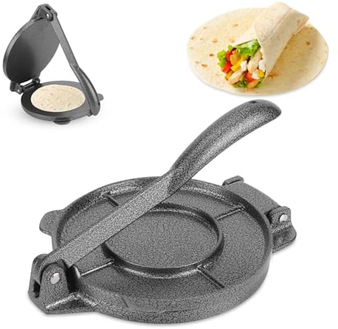 HERCHR Tortilla Press, 6.5 Inch Quesadilla/Roti Maker Cast Iron Roti Tortillas Maker Dough Pressing Machine Pre-Seasoned Tortilla Maker with Foldable Handle for Home Kitchen